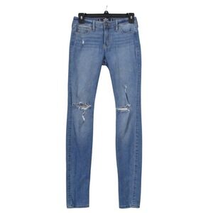 Hollister Mid-Rise Super Skinny Distressed Jeans Womens 1R W25 L30 Medium‎ Wash